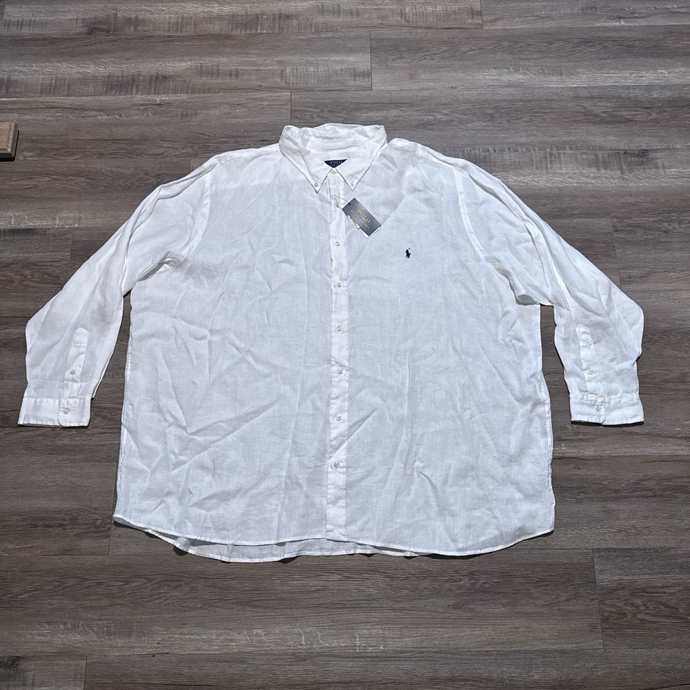 NEW Polo Ralph Lauren Men's Size 5XB 100% Linen White Long Sleeve Shirt 5XL Big